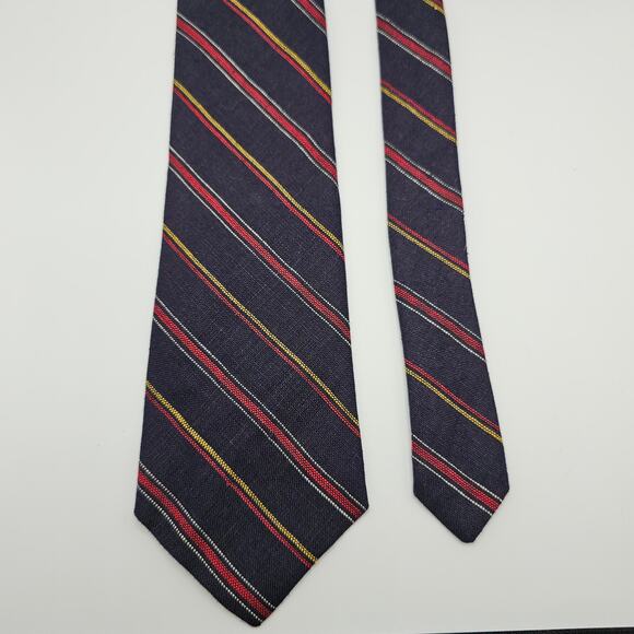 Brooks Brothers Navy Red Yellow Regiment Stripe All Irish Linen Tie 56" - Picture 6 of 7